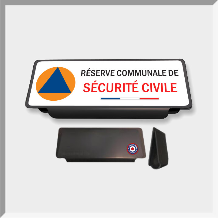 CLIP PARE-SOLEIL RETRO-REFLECHISSANT RESERVE COMMUNALE SECURITE CIVILE FOND BLANC