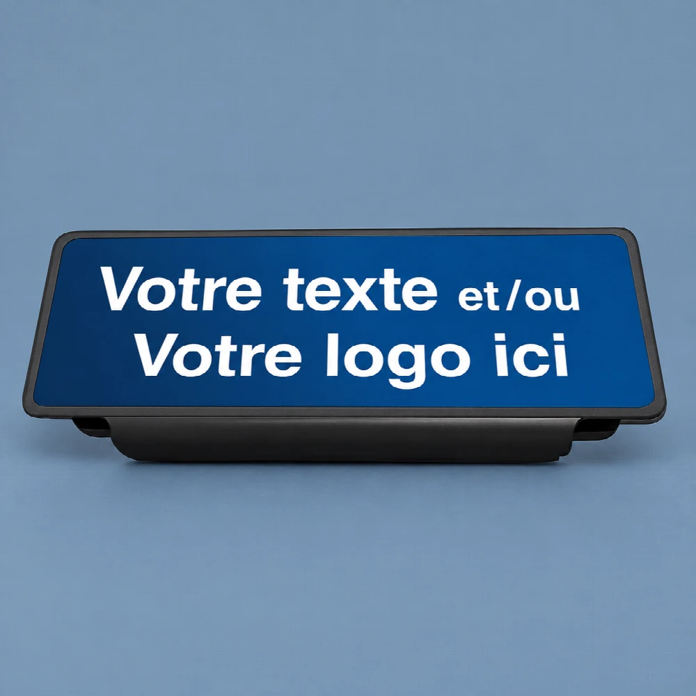 Clip pare-soleil bleu personnalisable avec votre texte et votre logo